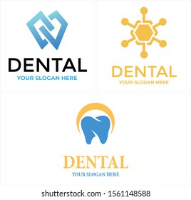 Dental logo with tooth blue and  togetherness people hexagon yellow vector suitable for medical pharmaceutical healthy clinic