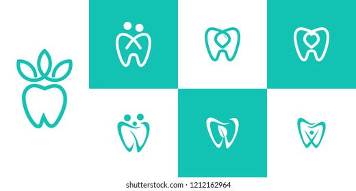 dental logo vector water line, love, leaves, people