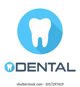 Dental Logotype Icon Symbol. Vector Round Flat Design. Blue Corporate Branding.