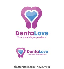 Dental Love Clinic Logo, Dentist Logo with Heart and Tooth Symbol