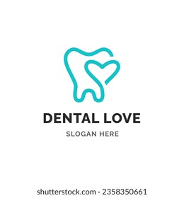 CONCEPTO DE LOGO DE AMOR DENTAL. ICONO DE LOGOTIPO DE CORAZÓN Y DORMITORIO. 