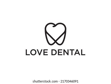 dental love logo design with geometric line abstract dentistry clinic icon vector.