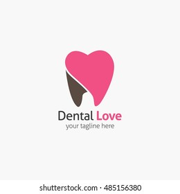 Dental Love logo design template. Tooth creative symbol. Vector Illustration