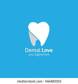 Dental Love logo design template. Tooth creative symbol. Vector Illustration