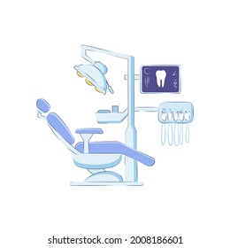 Dental Medical Chair Isolated On White Background. Dentist's Workplace. Vector Illustration In Flat Style.