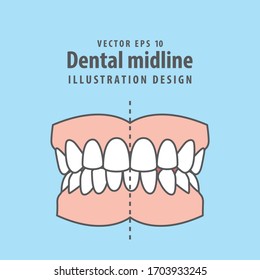 Dental midline teeth illustration vector design on blue background. Dental care concept.