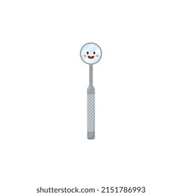 Dental mirror for examination, dental hygiene. Mirror for dental treatment in the clinic, vector flat illustration on a white background. Cute cartoon tooth tool