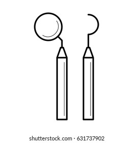 Dental mirror and explorer icon, sickle probe instrument, poster for medical cabinet, professional treatment image, stomatology pictogram, health concept. Vector illustration