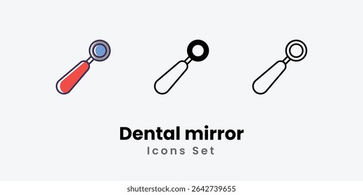 Iconos de espejo dental línea delgada y glifo icono de Vector Ilustración de stock