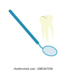 dental mirror and teeth illustration flat design vector illustration