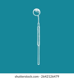 Dental mirror tool for professional dental hygiene, illustrated in a hand drawn vector line style. Oral care, stomatology. Simple outline doodle clipart