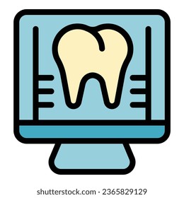 Dental monitor icon outline vector. Diamond tooth. Ring lips color flat