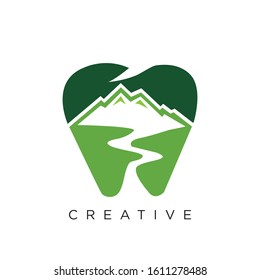 dental and mount river logo design vector