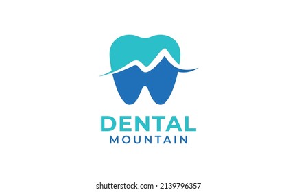 Dental Mountain logo design, Dentist shape and Mountain line negative space.