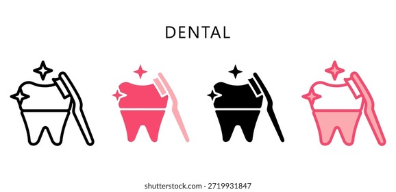Icono de múltiples estilos dentales. Mini Ilustración Relacionada Con El Cuidado Personal. Uso Para El Concepto Moderno, Ui, Web Ux Y Desarrollo De App.
