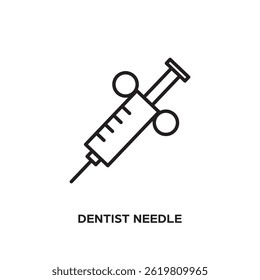 Ícone de agulha dentária. Ícone de agulha dental de linha fina da coleção de saúde dental. Símbolo de agulha dentária editável pode ser usado web e móvel