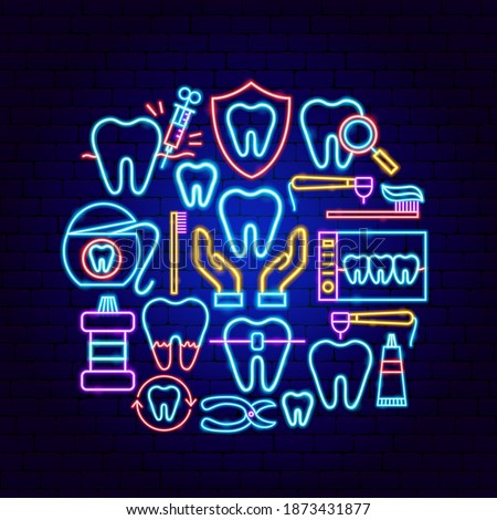 Dental Neon Concept. Vector Illustration of Stomatology Promotion.