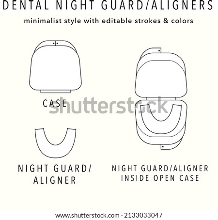 Dental Night Guard Clear Aligner Teeth Whitening Teeth Straightener Bruxism Night Grinding Icon with Case Flat Style Style Minimalist with Editable Strokes and Colors 