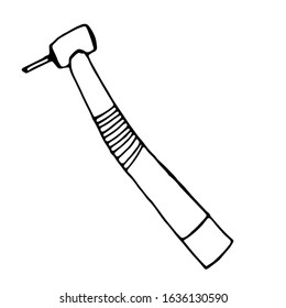 Dental nozzle, medical tool for dentistry. A simple drawing in black on a white isolated background. For illustrations in a textbook, dental clinic advertising. Vector graphic image, linear.