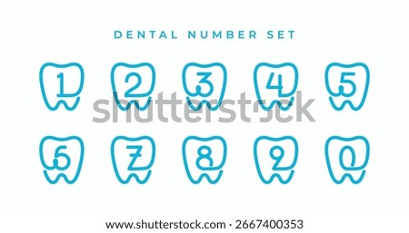 Dental numbers set linear monoline style. Teeth number symbol logo icon collections