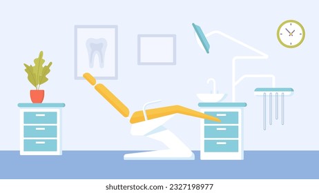 Dental office background modern vector. Dentist seat sucthion and tools flat illustration. 