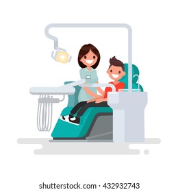 Dental Office. Children's Dentist And Patient. Vector Illustration Of A Flat Design