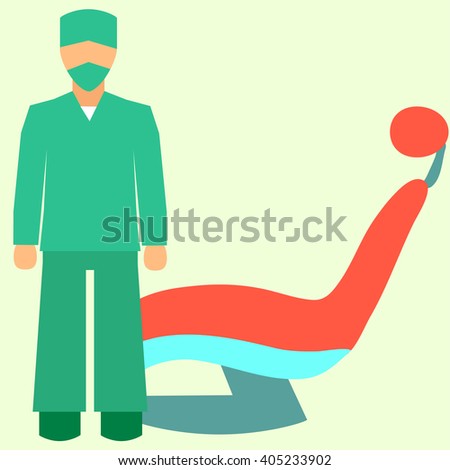 Dental office. Dentist man stand. Vector illustration