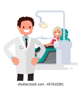 Dental Office. Dentist And Patient Girl. Vector Illustration Of A Flat Design