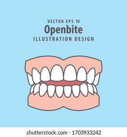 Dental openbite teeth illustration vector design on blue background. Dental care concept.