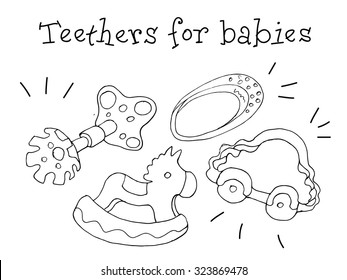 Dental and Oral Care. Kids Health. Graphics sketch in vector.