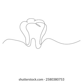 Dental organ icon in continuous line drawing style.white background. Vector illustration, single line drawing of tooth, line art tooth line, silhouette