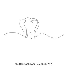 Dental organ icon in continuous line drawing style.white background. Vector illustration, single line drawing of tooth, line art tooth line, silhouette