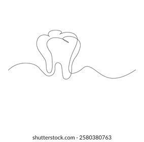 Dental organ icon in continuous line drawing style.white background. Vector illustration, single line drawing of tooth, line art tooth line, silhouette