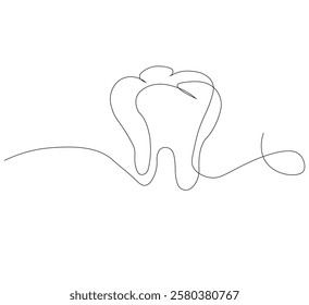 Dental organ icon in continuous line drawing style.white background. Vector illustration, single line drawing of tooth, line art tooth line, silhouette