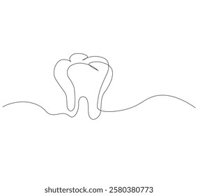 Dental organ icon in continuous line drawing style.white background. Vector illustration, single line drawing of tooth, line art tooth line, silhouette