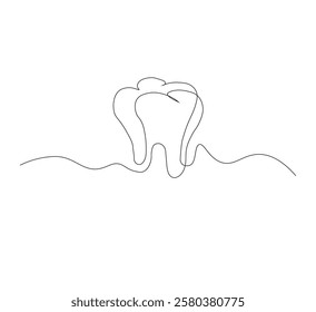 Dental organ icon in continuous line drawing style.white background. Vector illustration, single line drawing of tooth, line art tooth line, silhouette