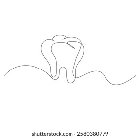 Dental organ icon in continuous line drawing style.white background. Vector illustration, single line drawing of tooth, line art tooth line, silhouette