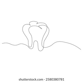 Dental organ icon in continuous line drawing style.white background. Vector illustration, single line drawing of tooth, line art tooth line, silhouette