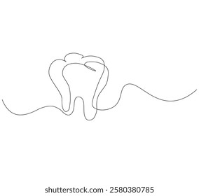 Dental organ icon in continuous line drawing style.white background. Vector illustration, single line drawing of tooth, line art tooth line, silhouette