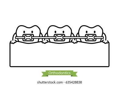 dental orthodontics treatment - tooth cartoon vector outline style, cute character for design