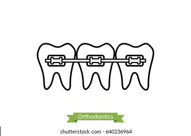 dental orthodontics treatment - tooth cartoon vector outline style, cute character for design