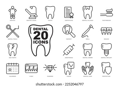 Dental - outline icon set. Thin line icons set for web design, application or infographics. Crafted with precision and eye for quality.