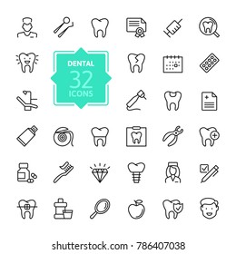 Dental - outline icon set, vector, simple thin line icons collection