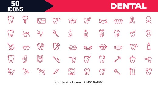 Conjunto de iconos de contorno dental Ilustración vectorial de derrame editable para tratamiento, diagnóstico de enfermedades de limpieza Perfecto para Diseños dentales