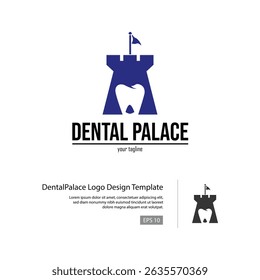 Dental Palace logo template with a fortress combined with negative space of teeth.