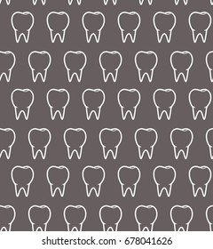 Dental pattern with white outline teeth on gray background. Stomatology texture for wrapping paper, backgrounds, covers, banners, design