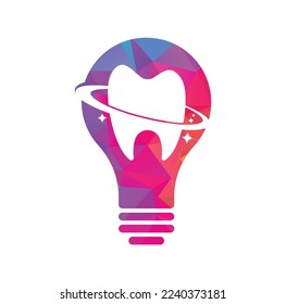 Diseño del logo vectorial de la forma de la bombilla del planeta dental. Concepto del logotipo vectorial de la clínica de odontología.