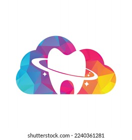 Dental planet cloud shape concept vector logo design. Dentistry clinic vector logo concept.