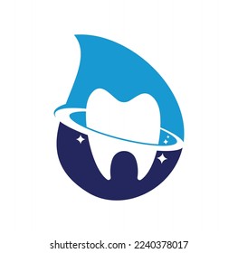 Dental planet drop shape concept vector logo design. Dentistry clinic vector logo concept.