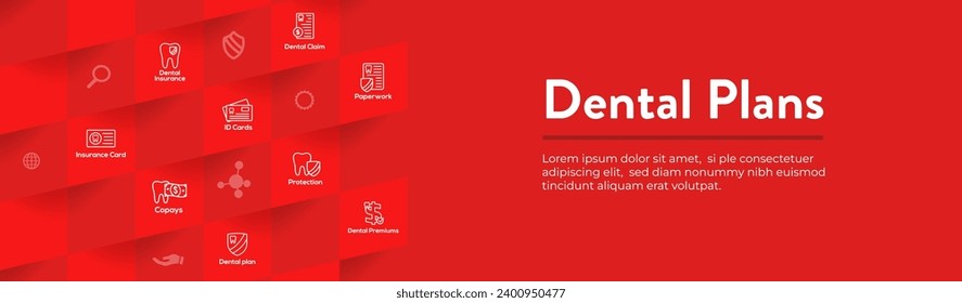 Dental Plans Web Header Banner - Insurance Outline Icons w tooth image - vector graphic